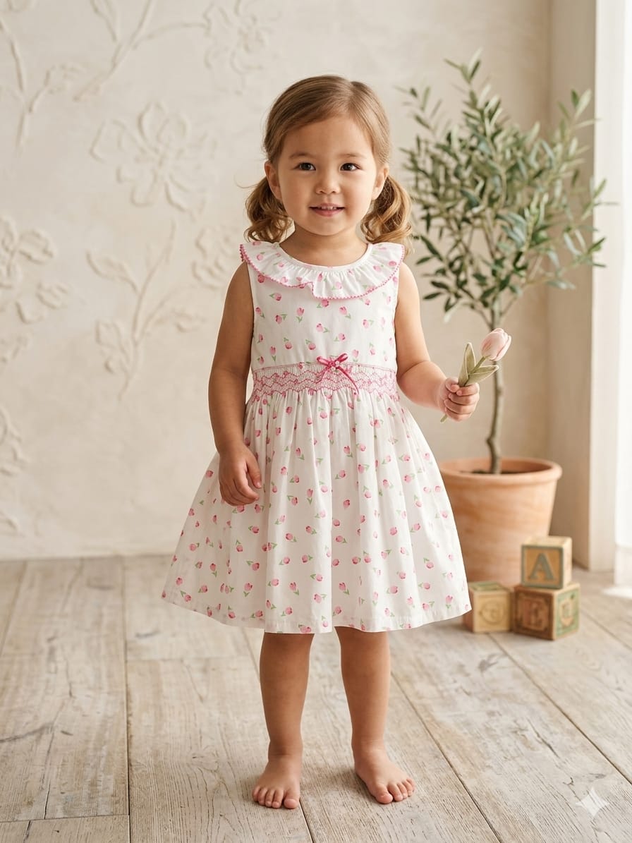 Vintage Tulip Hand-Smocked Frock