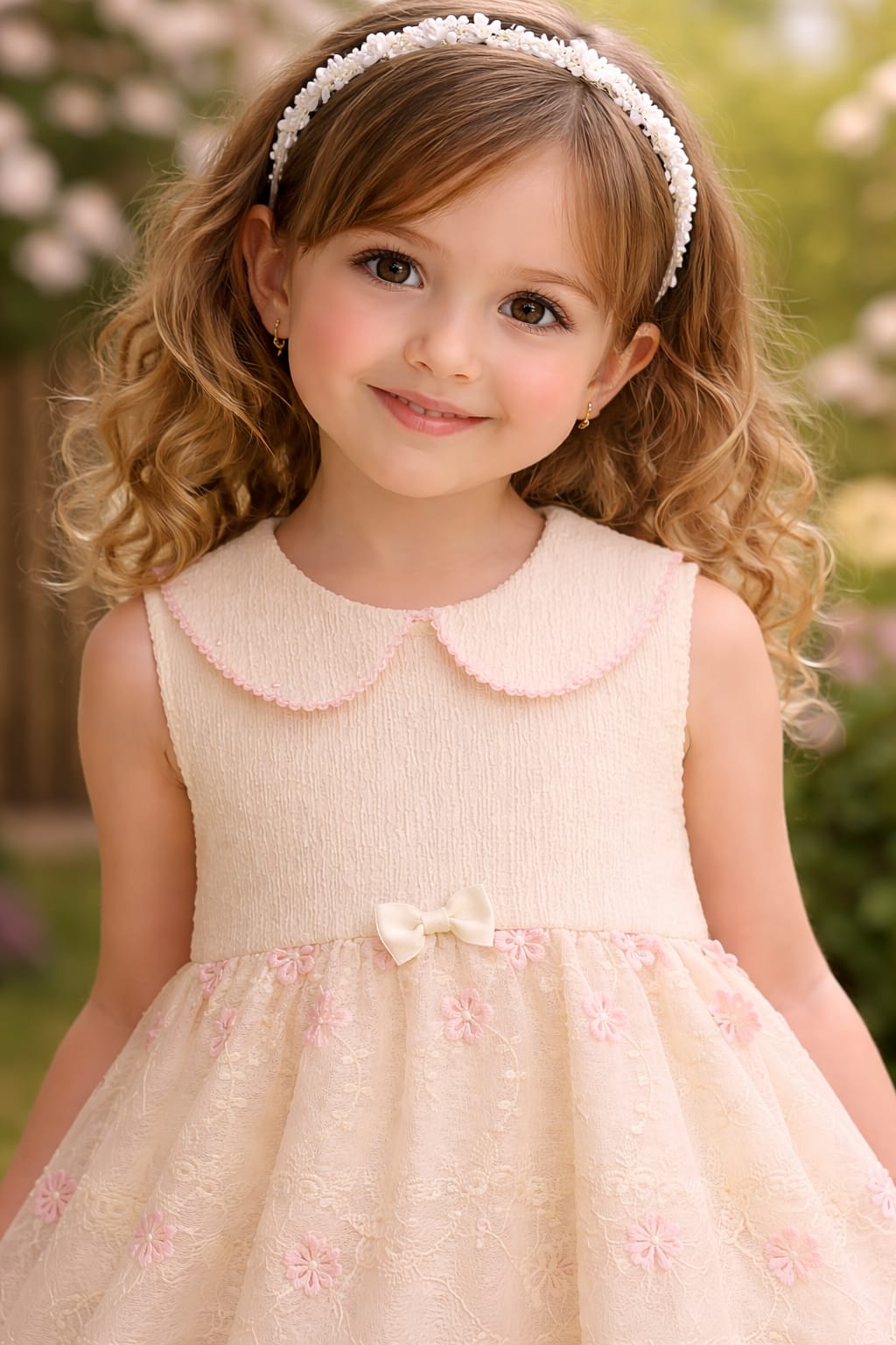 Girls Creamy Lace Detailed Frock