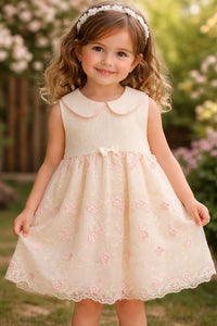 Girls Creamy Lace Detailed Frock
