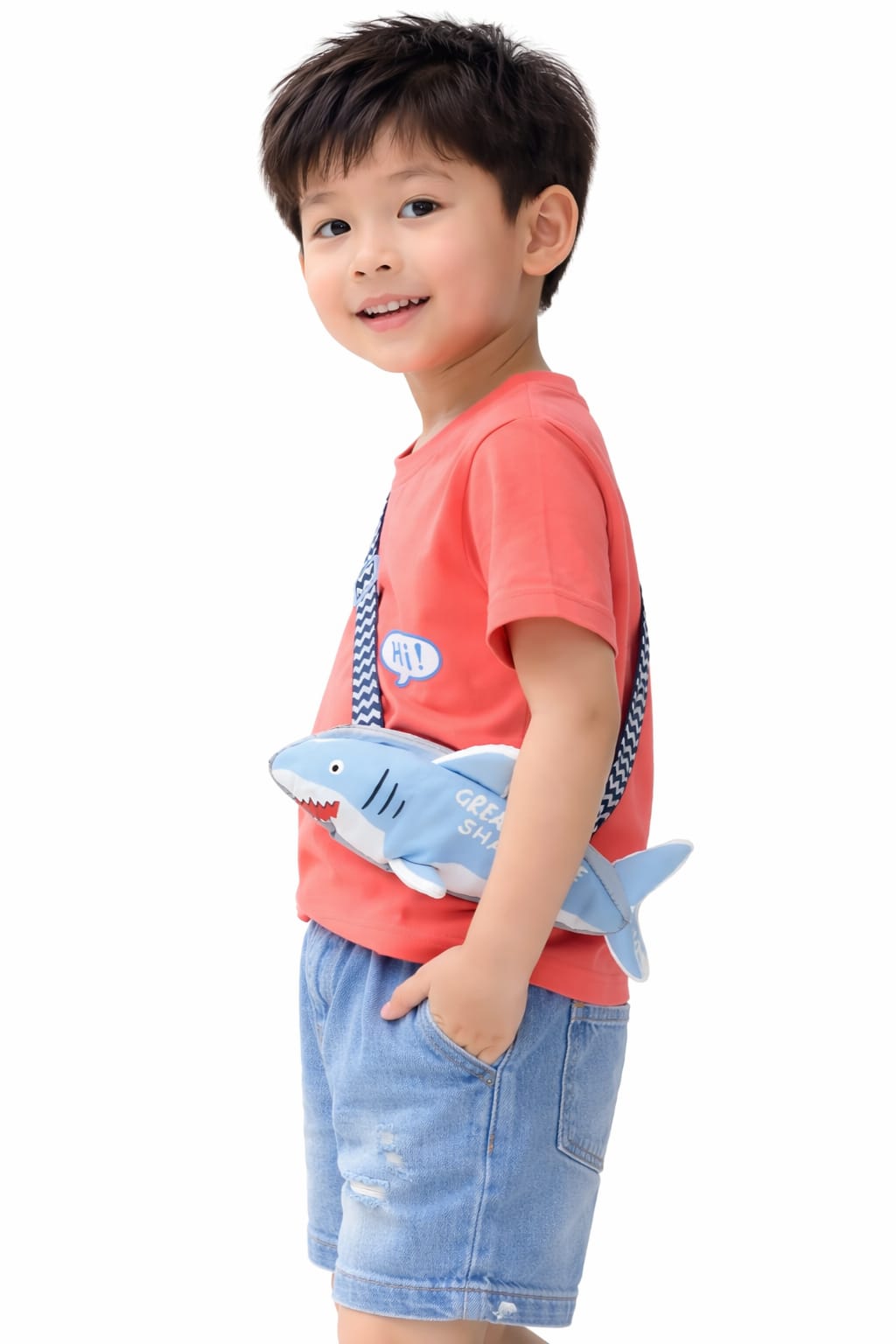 3D shark theme coral-pink T-shirt