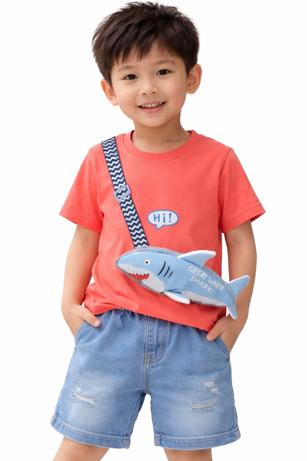 3D shark theme coral-pink T-shirt