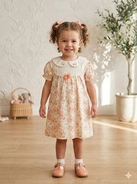 Peach Blossom Vintage Frock: Embroidered Peter Pan Collar Dress