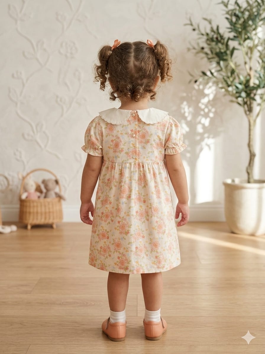 Peach Blossom Vintage Frock: Embroidered Peter Pan Collar Dress