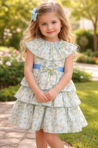 Meadow Dream: Blue Floral Tiered Garden Dress