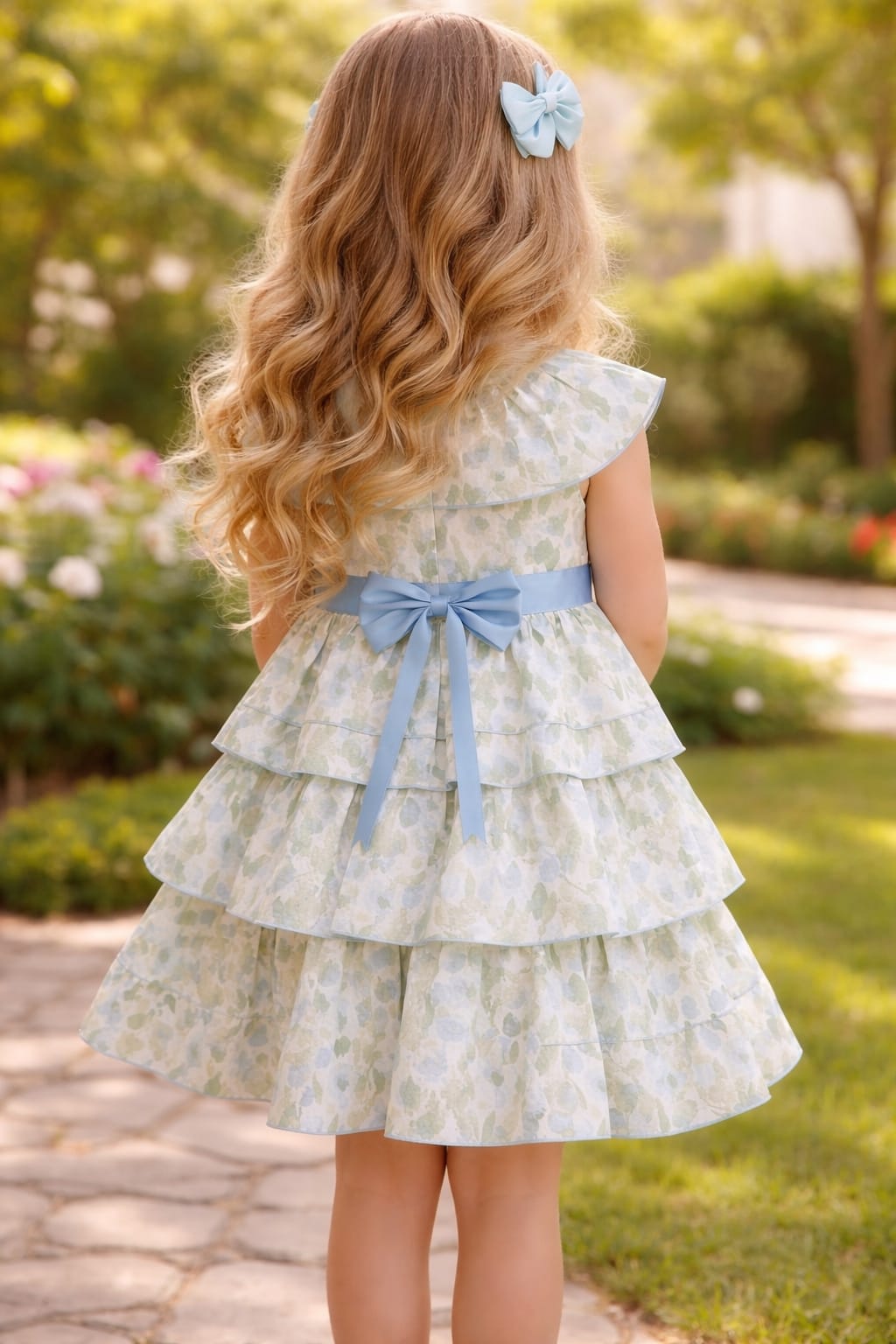 Meadow Dream: Blue Floral Tiered Garden Dress