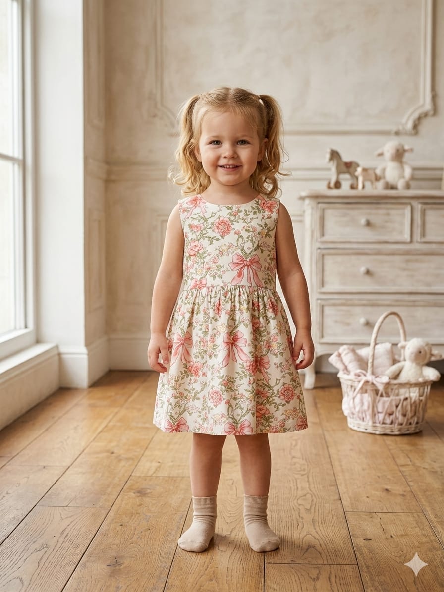 Rose & Ribbon Heritage Frock: Sleeveless Floral Dress