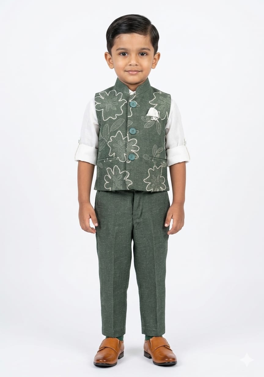 Sage Green Nehru Jacket & Trouser Waist coat set