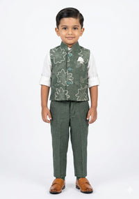 Sage Green Nehru Jacket & Trouser Waist coat set