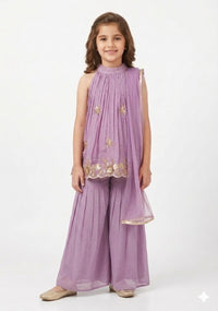 Lavender Three-piece Sharara Set.