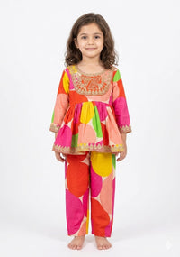 Vibrant Geometric Print Peplum Kurta Set