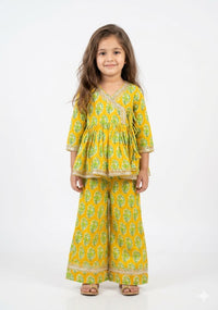 Sunshine Floral Angrakha Kurta Set for Girls
