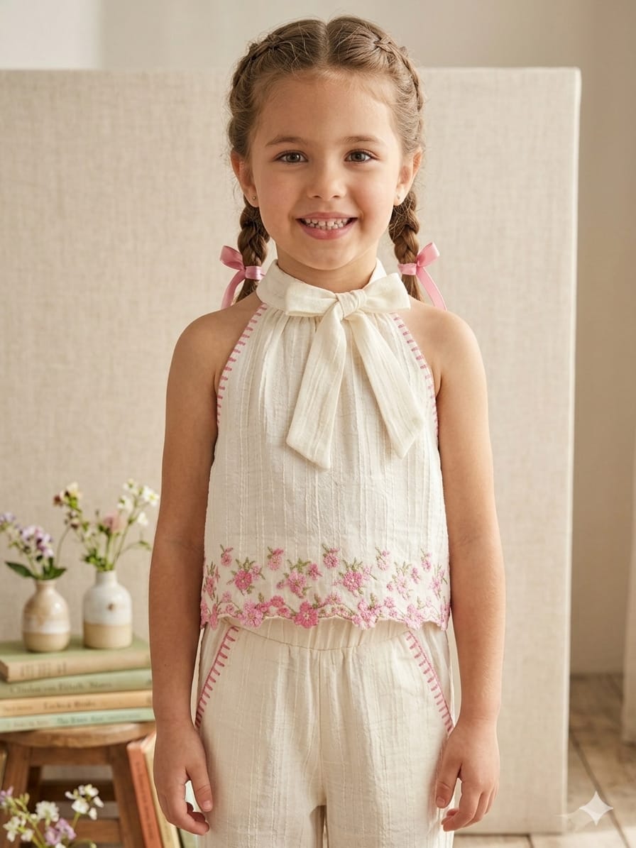 Ivory Vintage Blossom Halter & Trousers Set