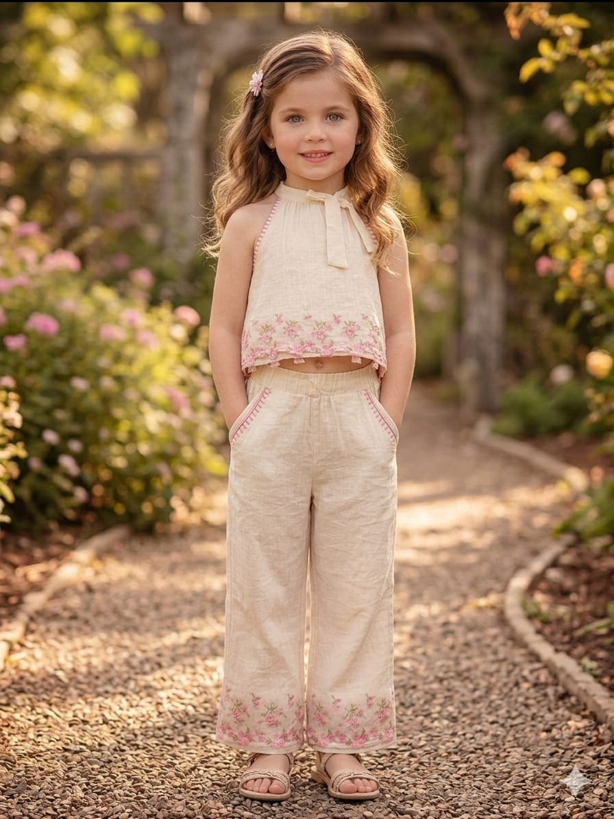 Ivory Vintage Blossom Halter & Trousers Set