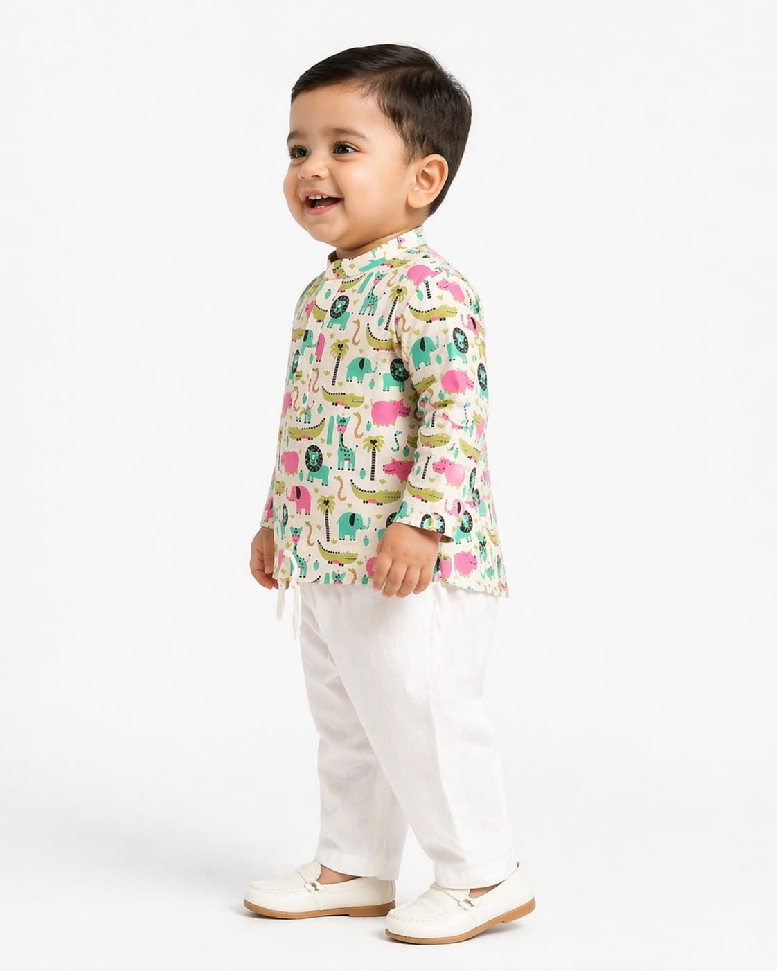 Whimsical Animal Kingdom Cotton Kurta Set for Boys