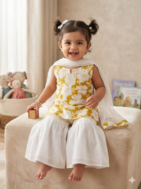 Cotton Infants Yellow and White Sharara Set