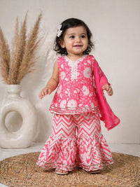 Cotton Infant Vibrant Fuchsia Pink and White Sharara Set