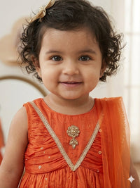 Girls' Toddler Orange Pleated Peplum & Sharara Pants Set (3-Piece)