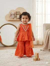 Girls' Toddler Orange Pleated Peplum & Sharara Pants Set (3-Piece)