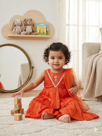 Girls' Toddler Orange Pleated Peplum & Sharara Pants Set (3-Piece)
