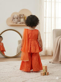 Girls' Toddler Orange Pleated Peplum & Sharara Pants Set (3-Piece)