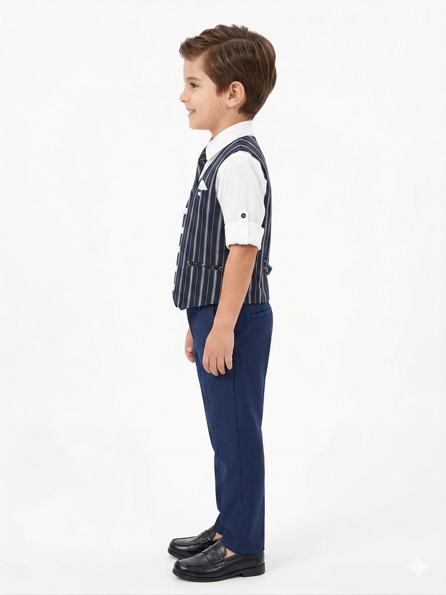 Boys' Navy Pinstripe Waistcoat, Shirt & Trouser Set
