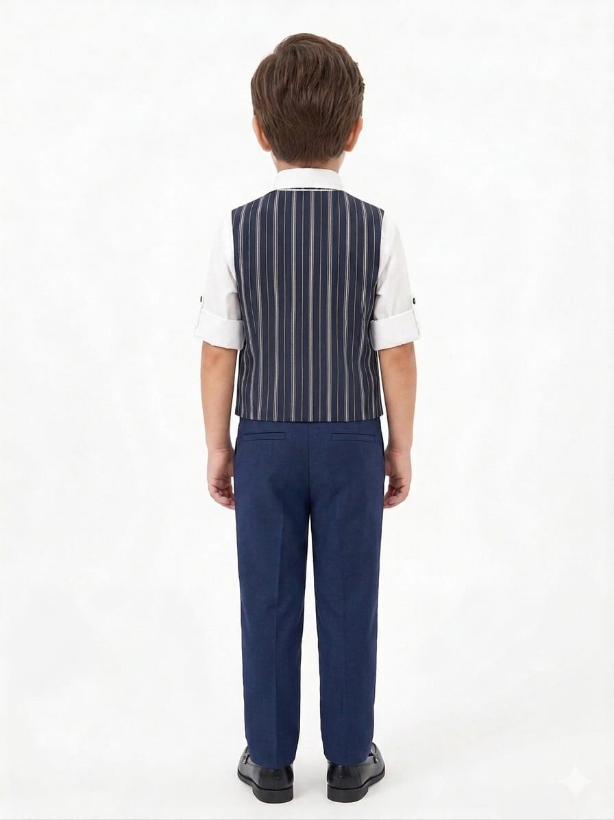 Boys' Navy Pinstripe Waistcoat, Shirt & Trouser Set