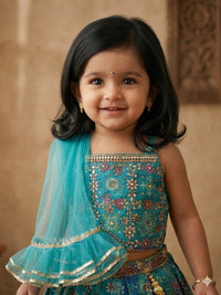 Turquoise floral lehenga set