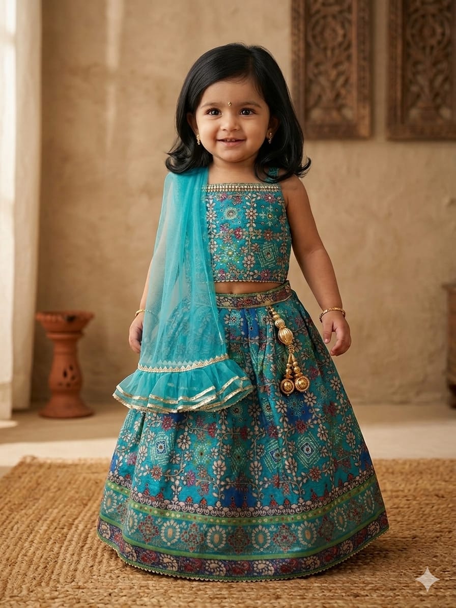 Turquoise floral lehenga set