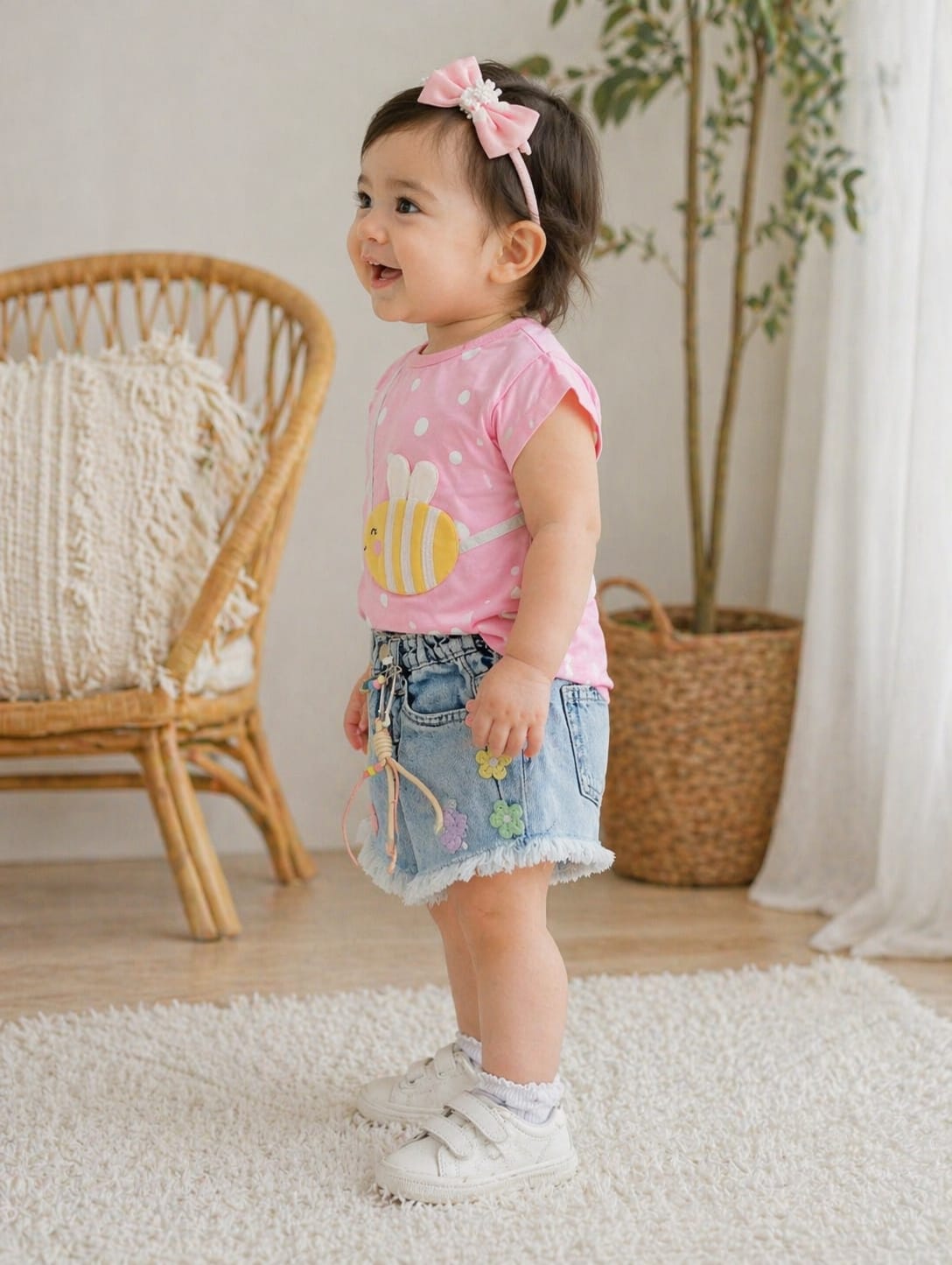 Girls Floral Fringe Shorts
