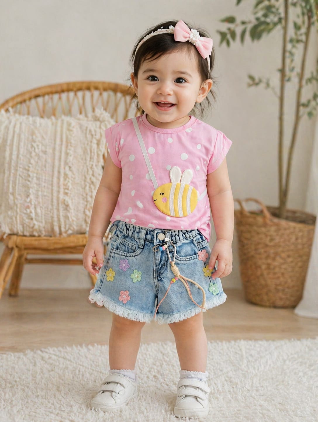 Girls Floral Fringe Shorts