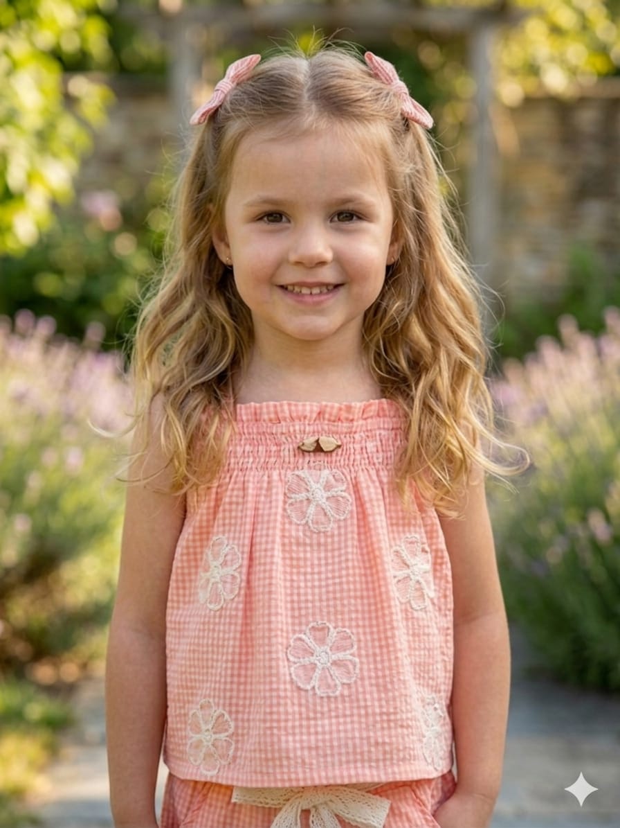 Peach Daisy Gingham Smocked Coordinate Set