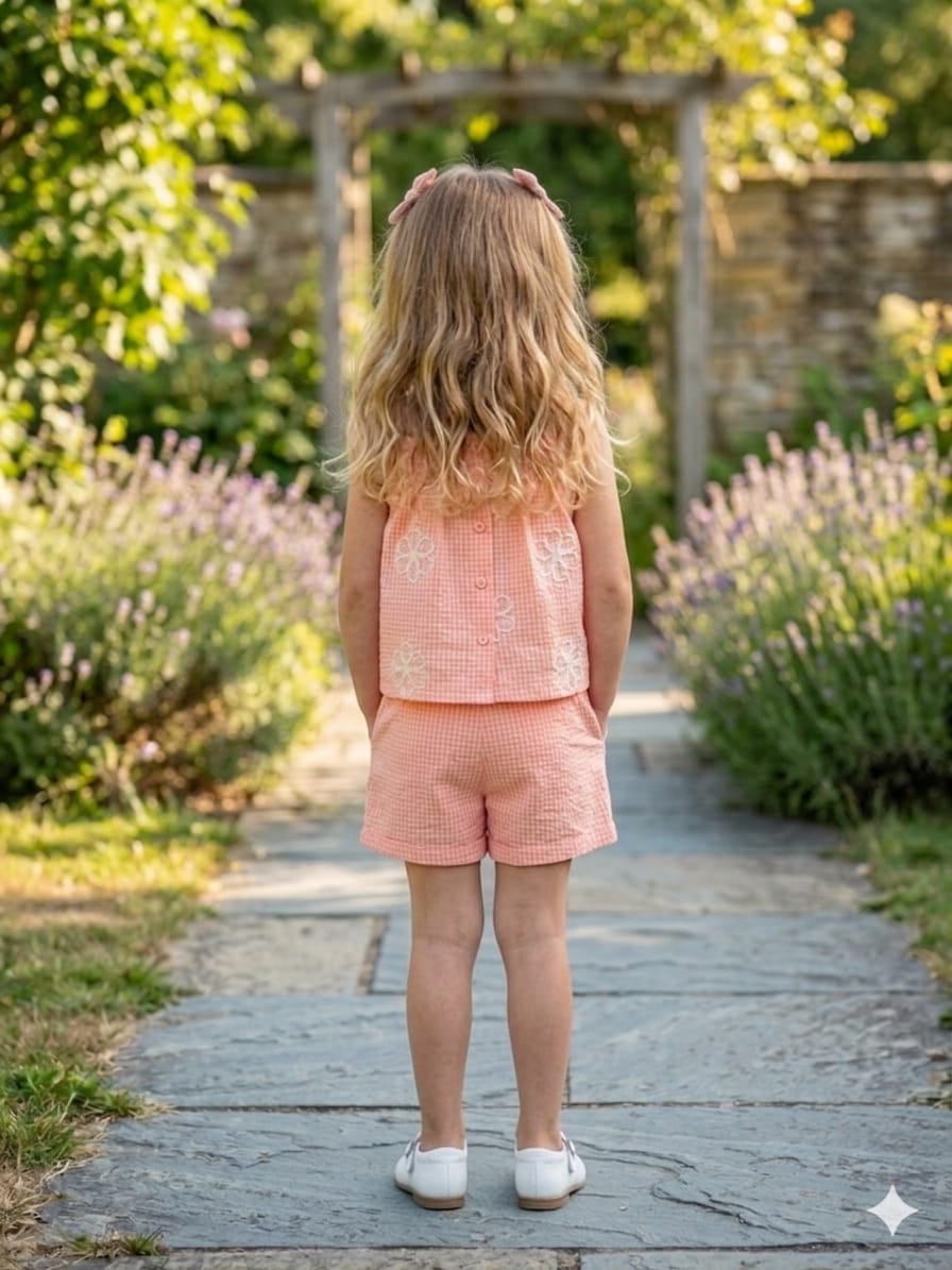 Peach Daisy Gingham Smocked Coordinate Set