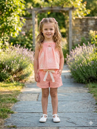 Peach Daisy Gingham Smocked Coordinate Set