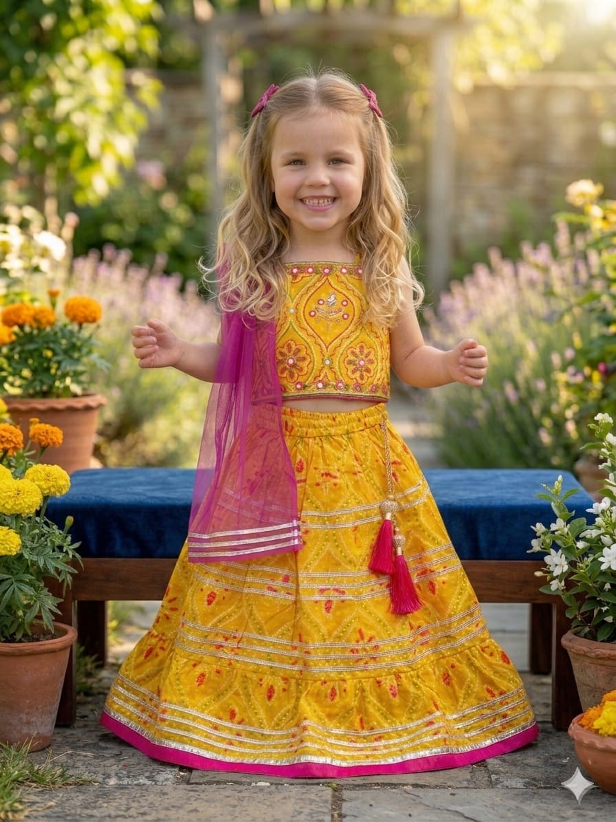 Mustard Yellow Girls' Lehenga Choli