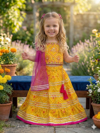 Mustard Yellow Girls' Lehenga Choli