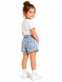 Girls' Floral Appliqué Denim Shorts