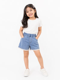 Pearl & Lace Embellished Denim Shorts