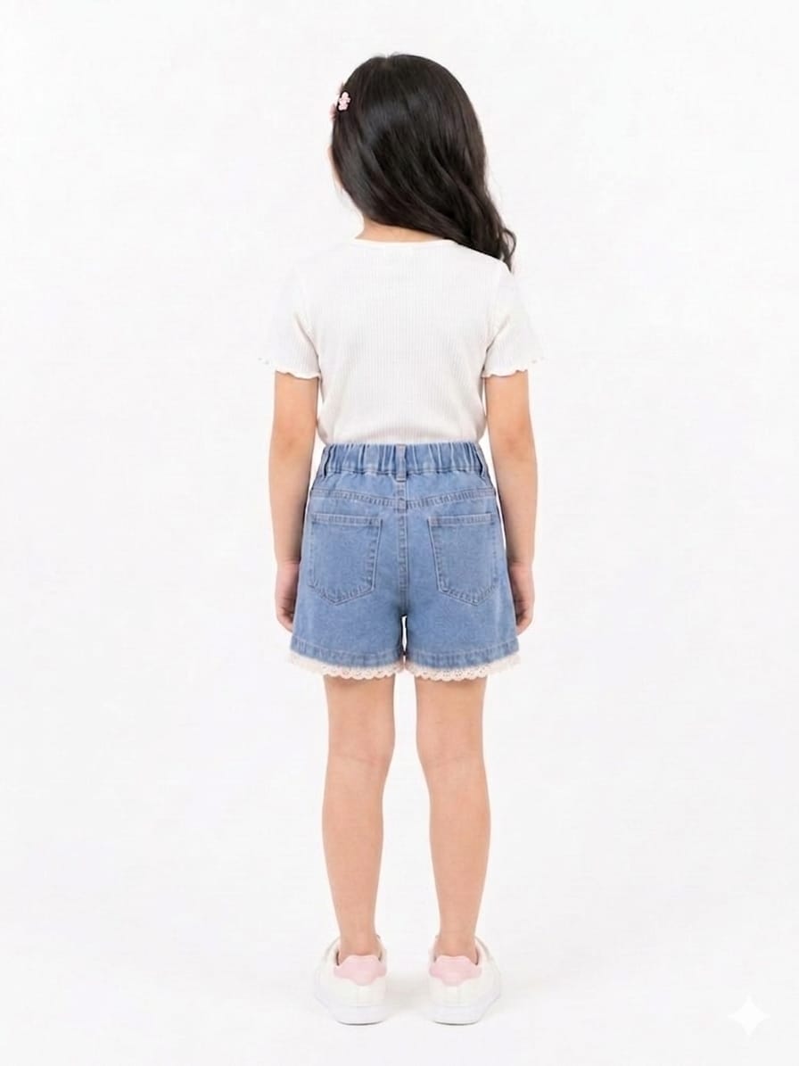 Pearl & Lace Embellished Denim Shorts