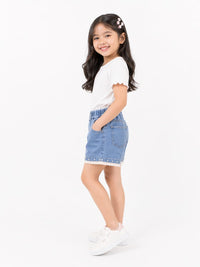 Pearl & Lace Embellished Denim Shorts