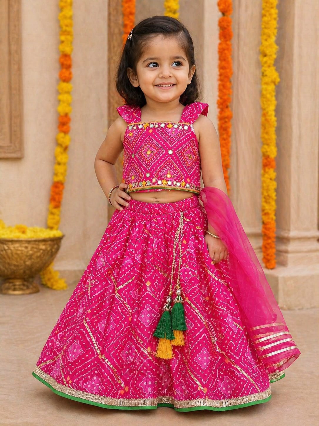 Rani Pink Bandhani (tie-dye) print Lehenga Choli