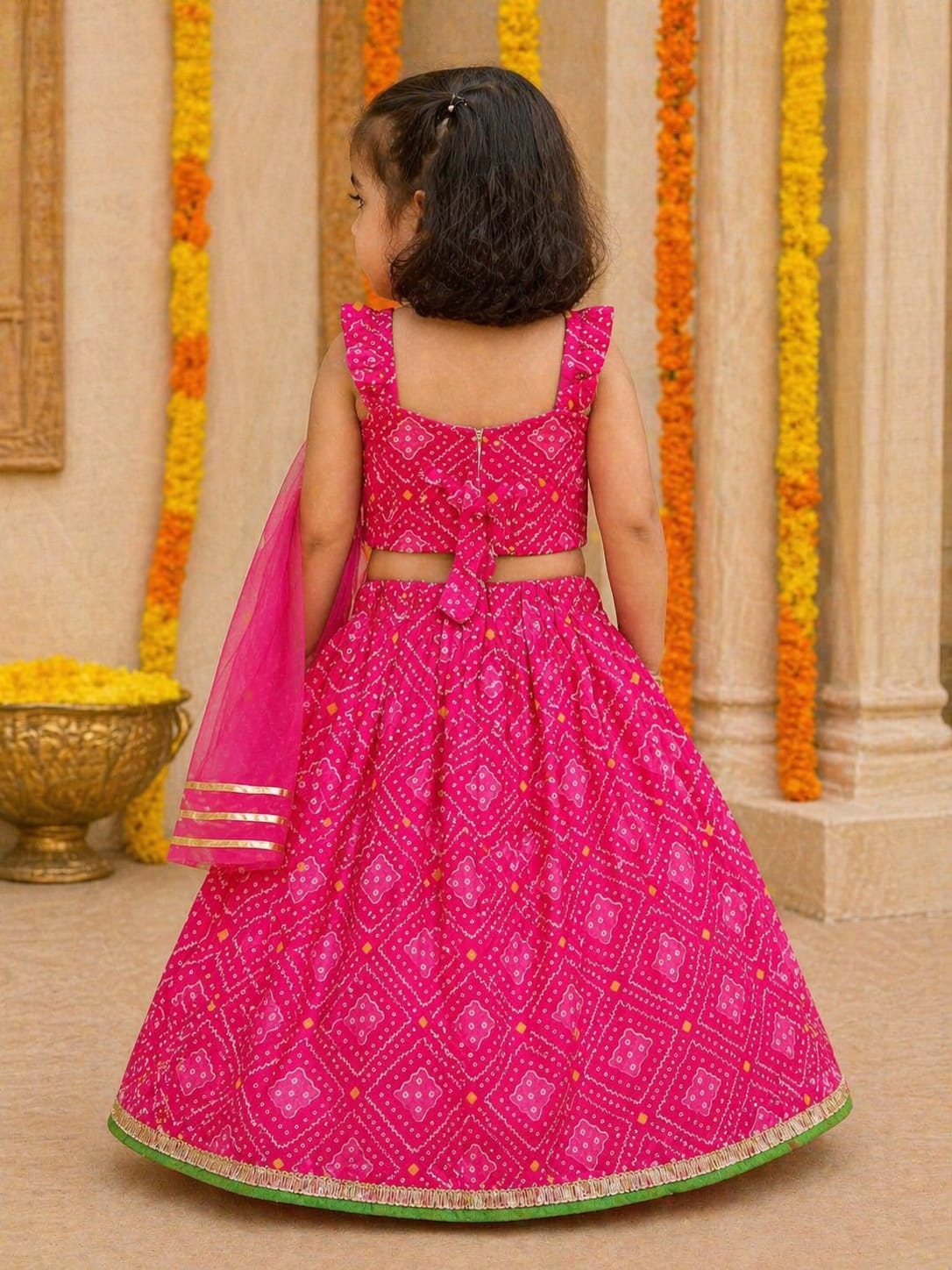 Rani Pink Bandhani (tie-dye) print Lehenga Choli