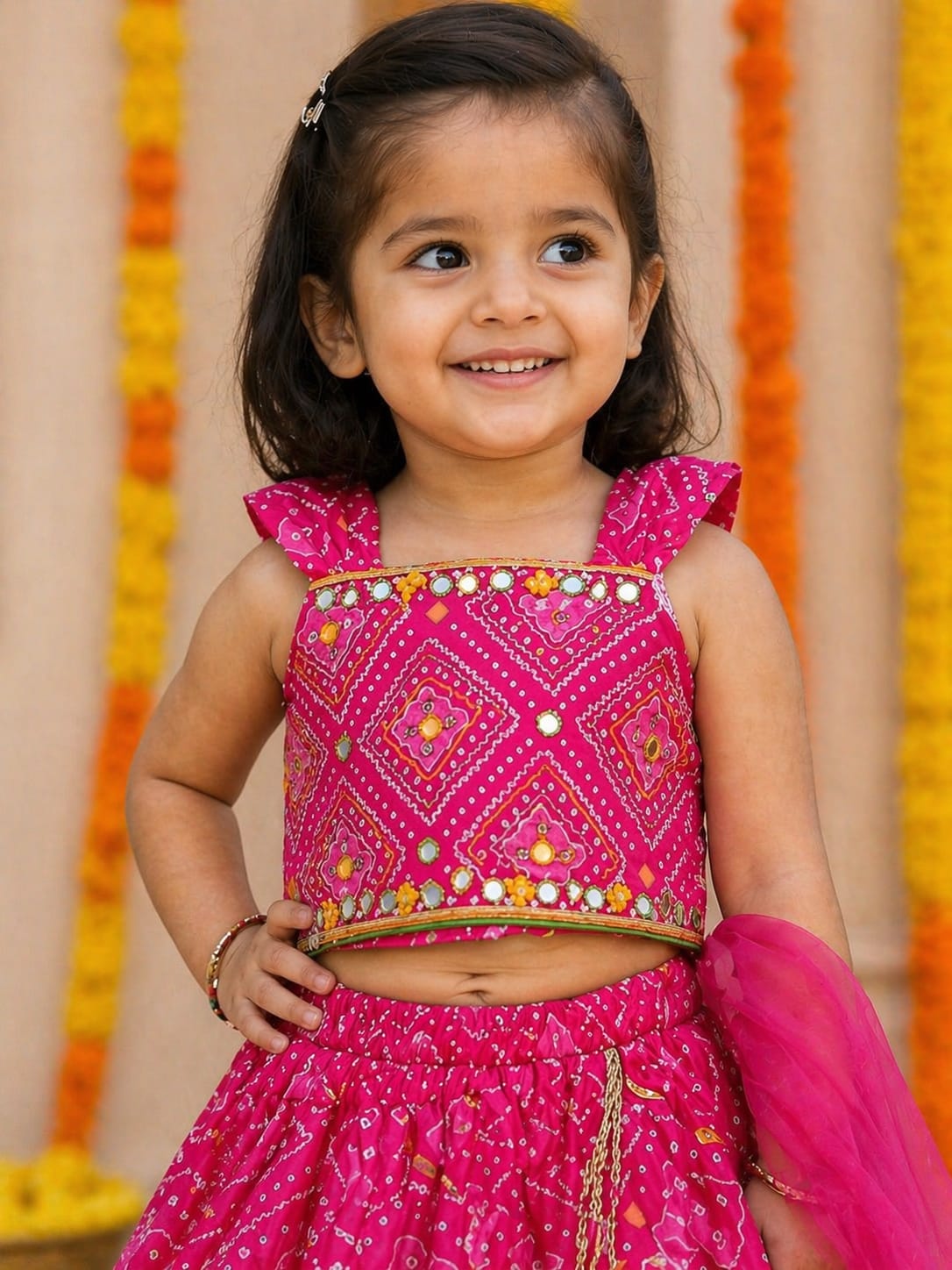 Rani Pink Bandhani (tie-dye) print Lehenga Choli
