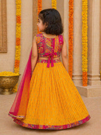 Mustard Yellow and Rani Pink Lehenga Set