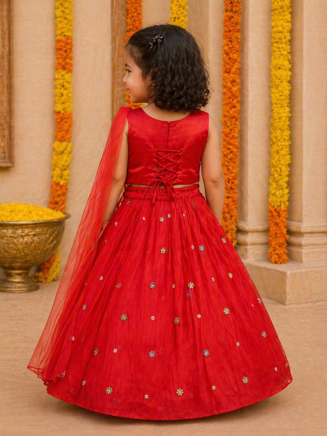 Deep Red Silk Lehenga Set with Zardozi Work
