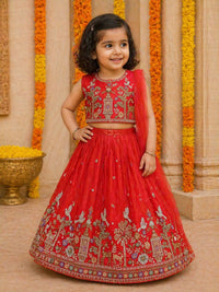 Deep Red Silk Lehenga Set with Zardozi Work