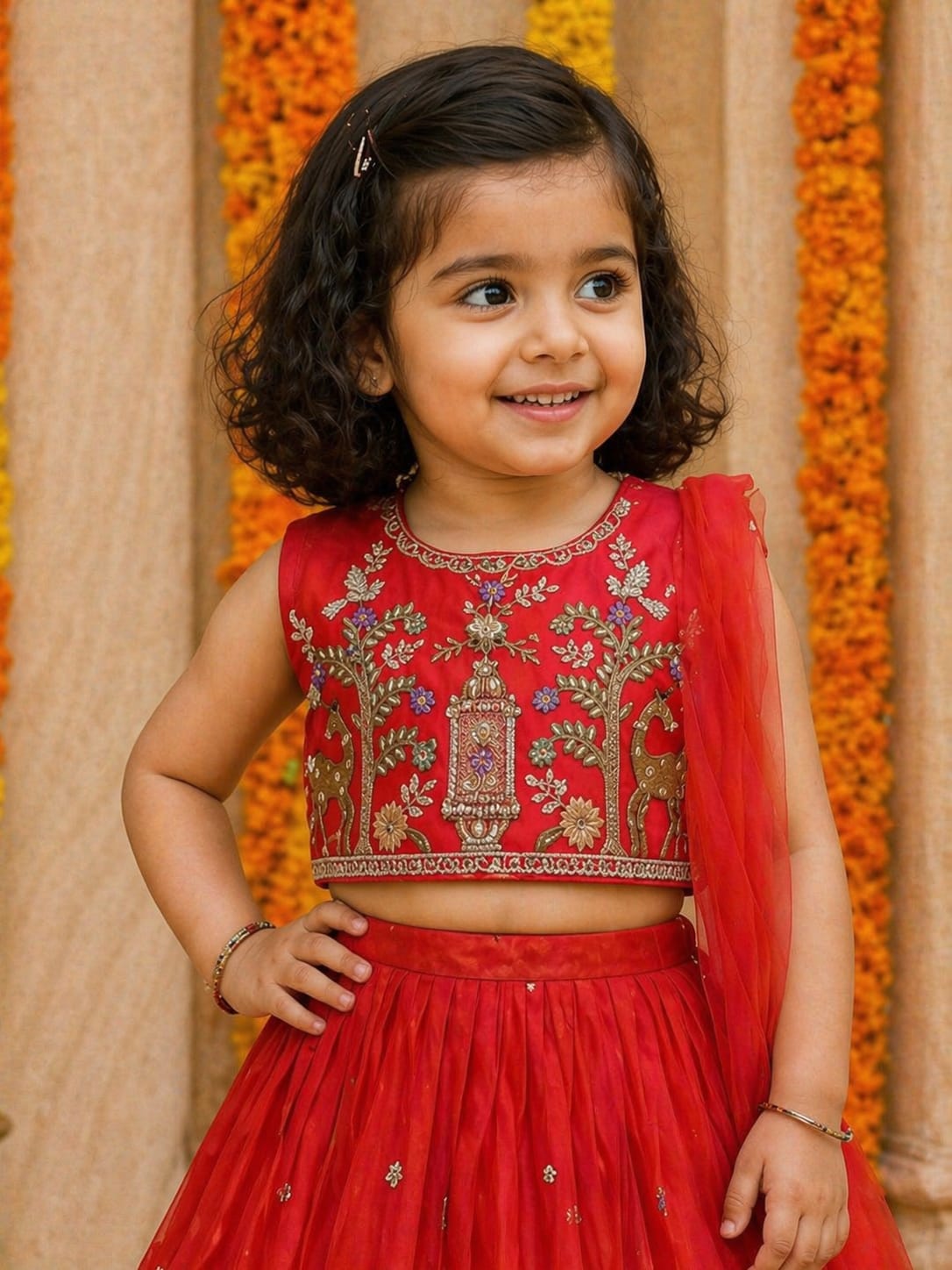 Deep Red Silk Lehenga Set with Zardozi Work