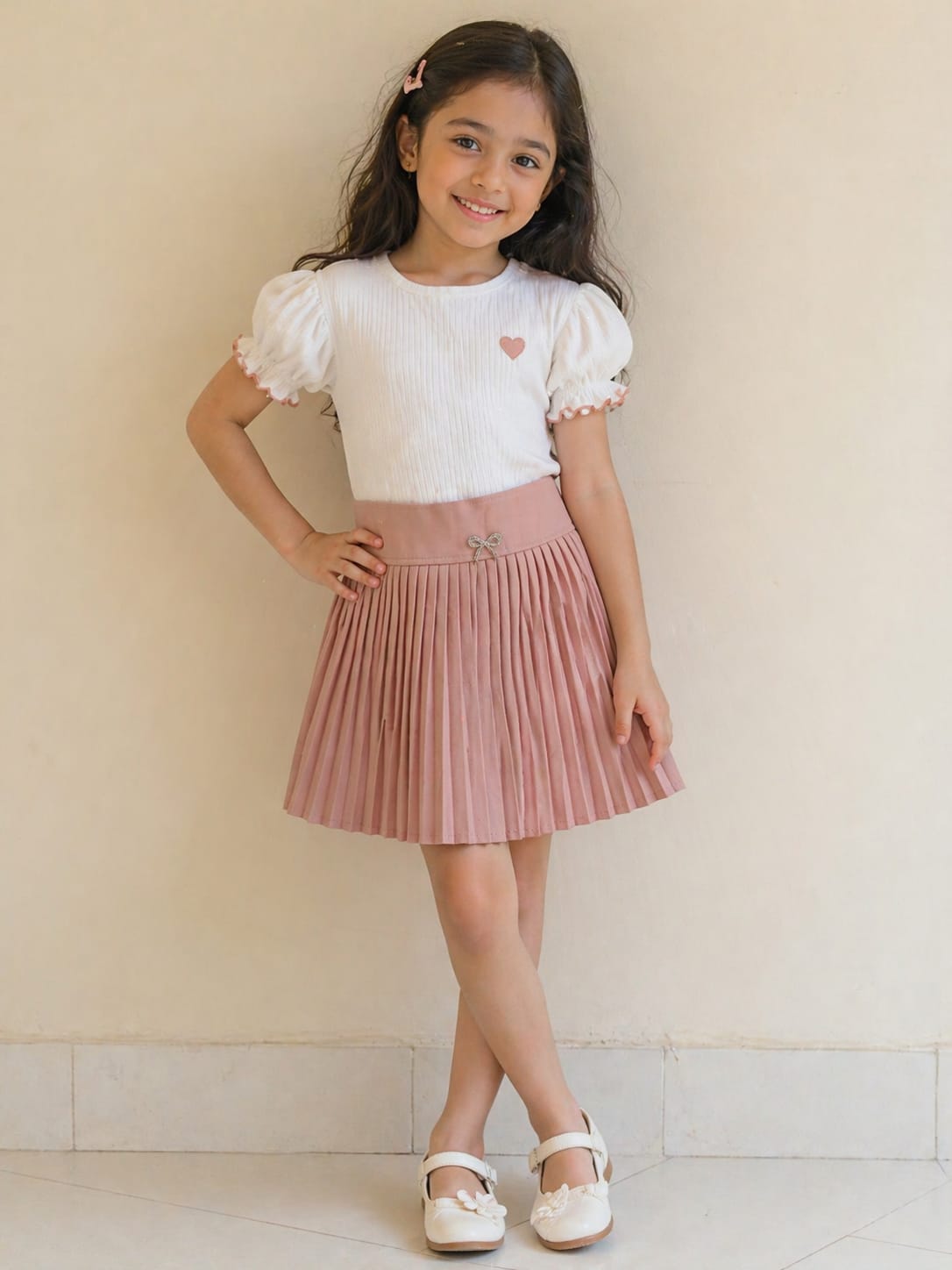 Onion Pink Pleated Shimmer Skirt