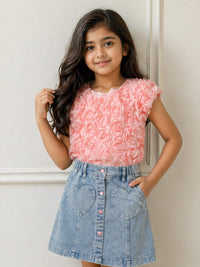 Bubblegum Pink Top with Denim Skirt