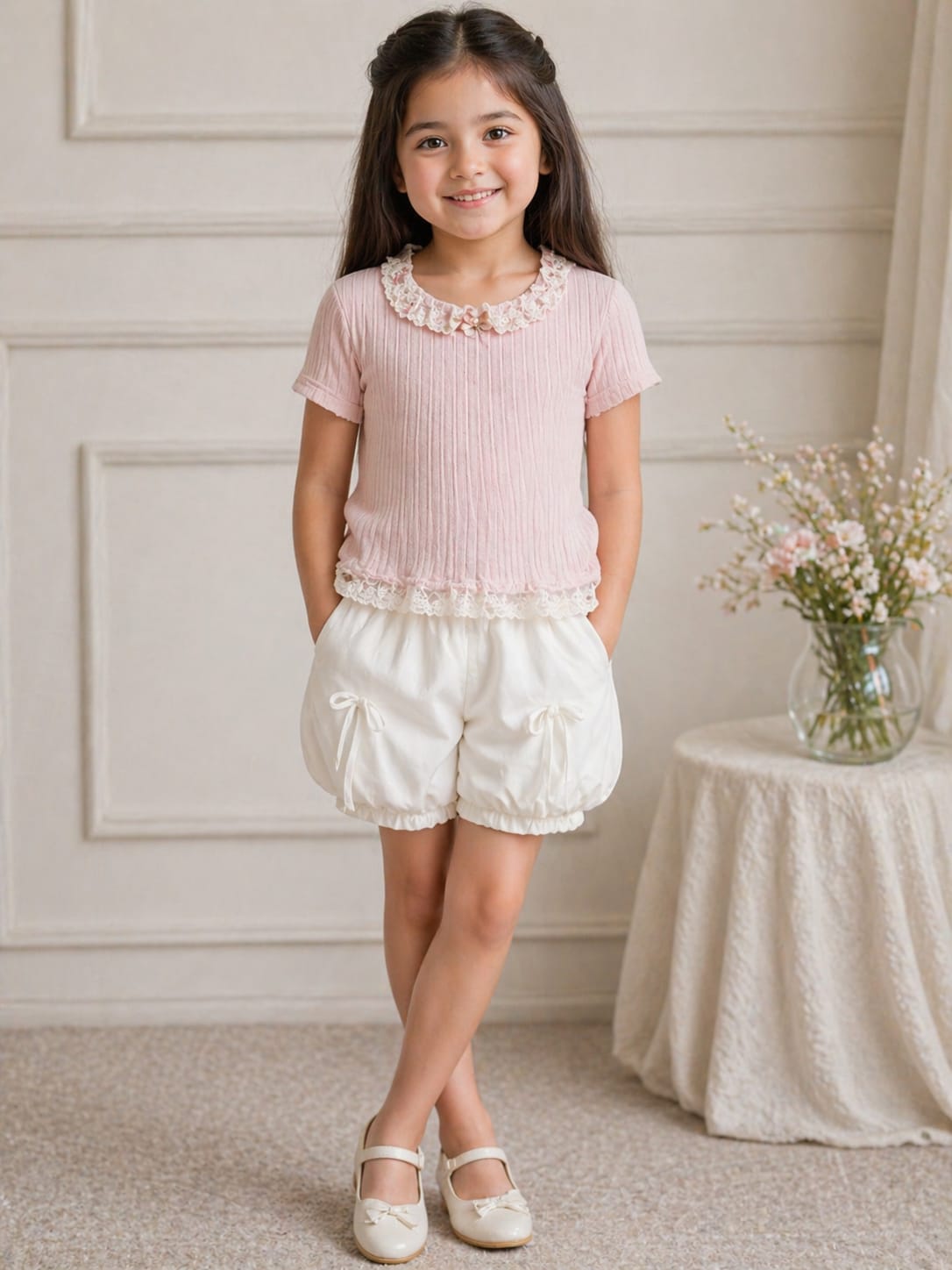 Girls Vintage Lace Ribbed Coordinate Set