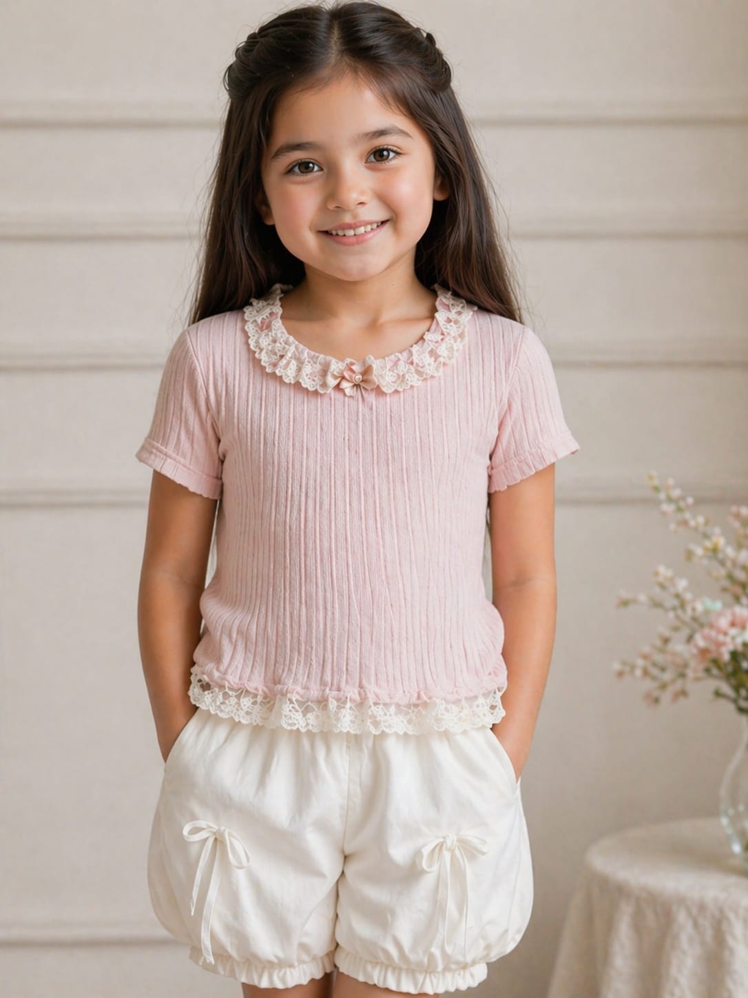 Girls Vintage Lace Ribbed Coordinate Set